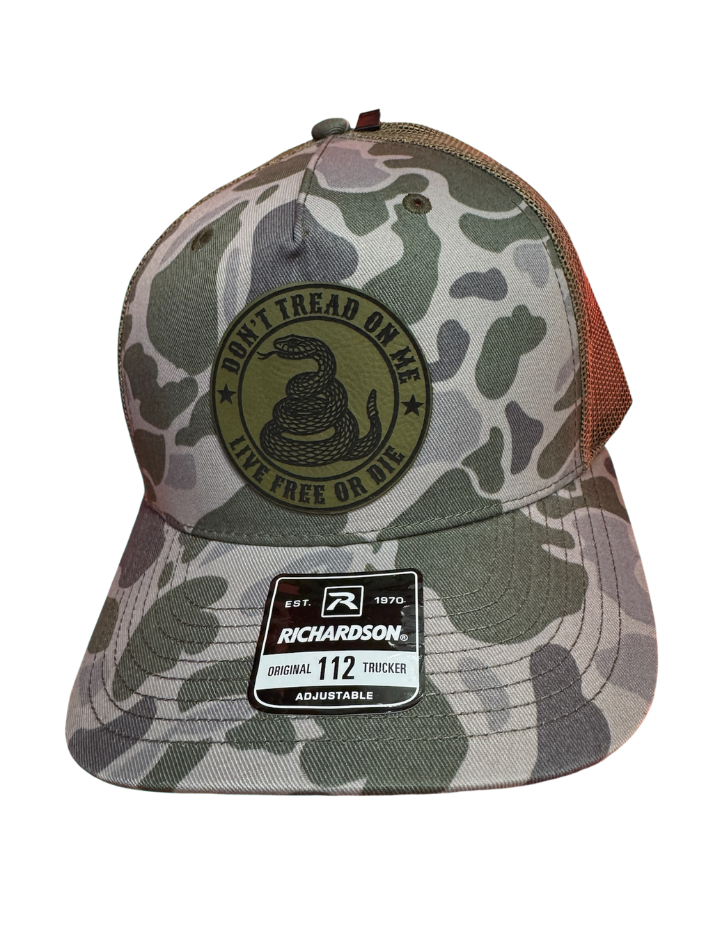 Ridge Creek Hats - Don't Tread On Me (Live Free Or Die) Richardson 112 (Green Camo)